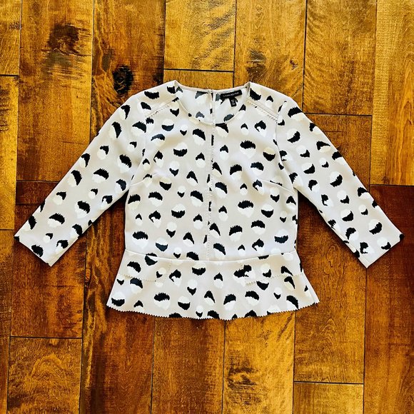 Banana Republic Silver Relaxed Peplum Blouse with Irregular Black & White Dots - Picture 2 of 10